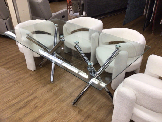 71" X 39 1/2" Rectangle Glass Top Chrome Base Dining Table