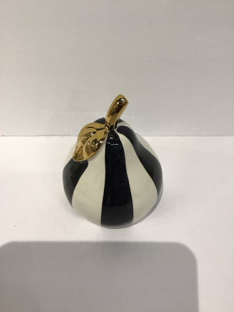 Black/White Painted Ceramic Pear w/Gold Stem
