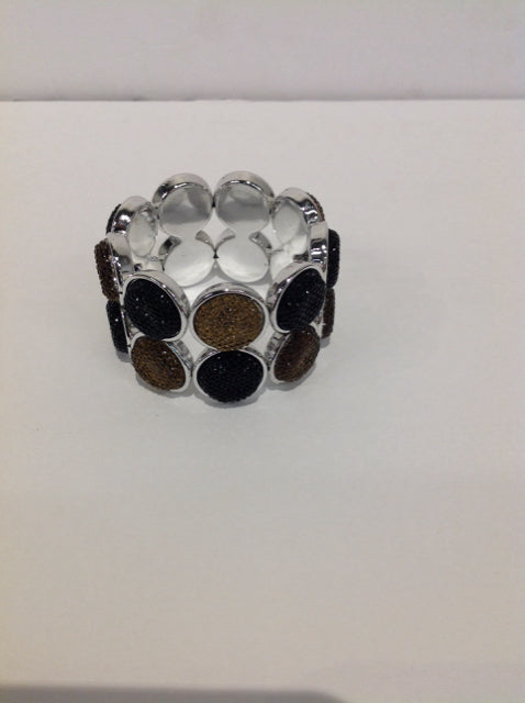 Gold/Black Round Circles Stretch Bracelet