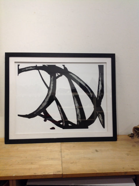 40x33 Framed Black/White Abstract on Paper