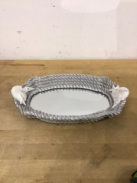 13" Rope & Shell Resin Mirrored Tray