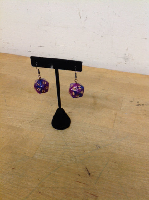 Earrings- Purple Glass Dice Dangle