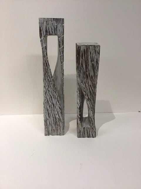20",16" Graduated Carved Bali Wood Candle Holders