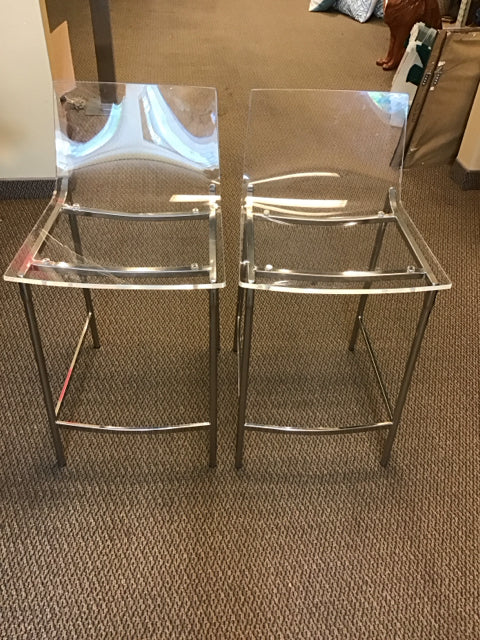 Pair Cb2 Chiara Acrylic/Chrome Counter Stools