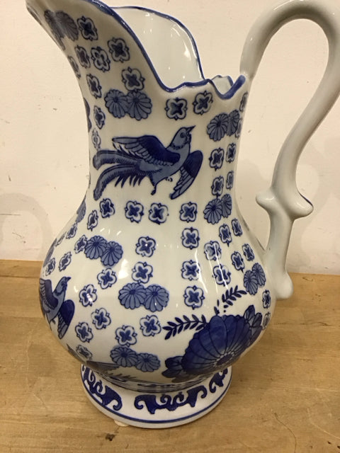 12" Blue & White Floral Pitcher