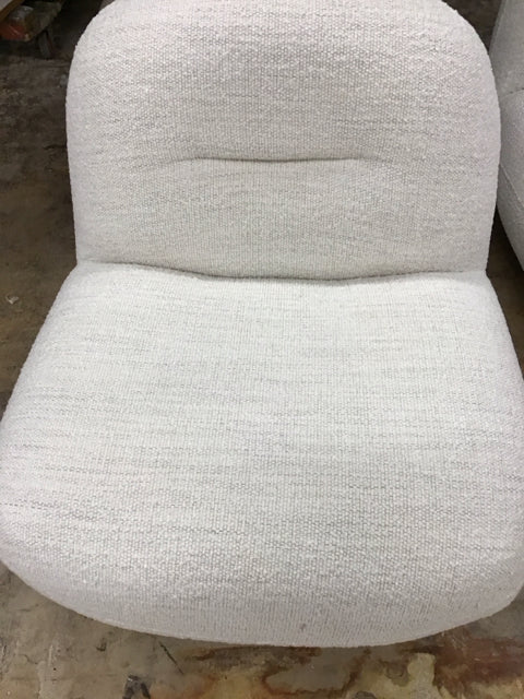 Cream Boucle Fabric Armless Swivel Chair