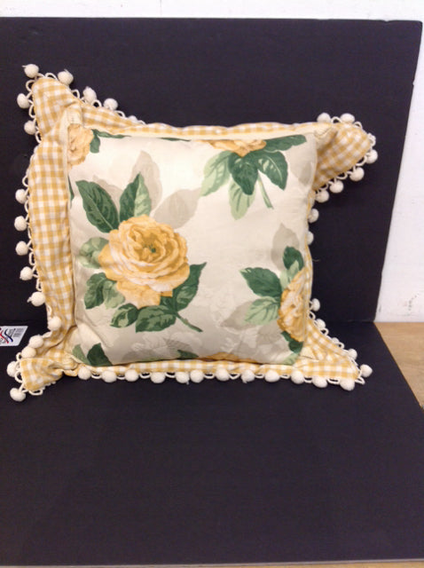 Yellow Pillow w/White Round Tassels