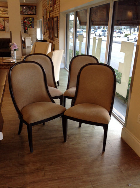 Set of 4 Bernhardt Tan Cushion & Wood Chairs