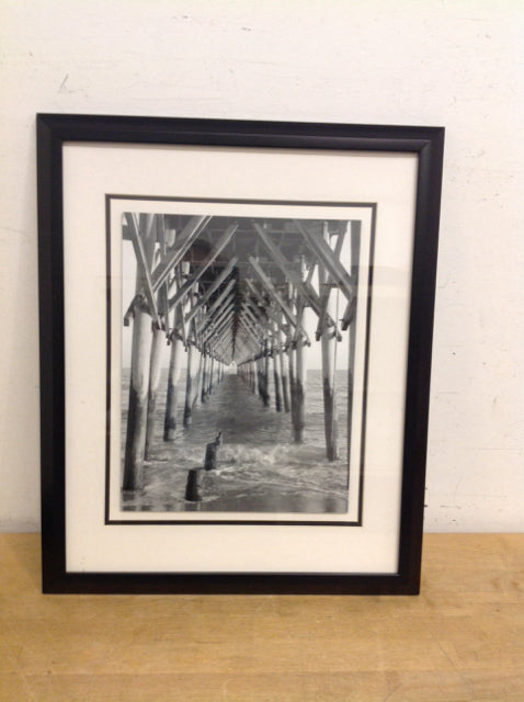 18x22 Waves Breaking at the Pier Framed Photo
