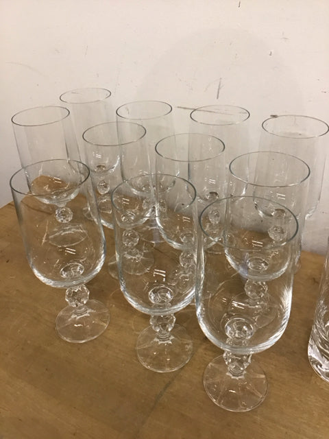Set Of 11 Cut Glass Ball Stem Goblets
