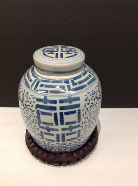 10.5" Blue/White Painted Urn w/Stand