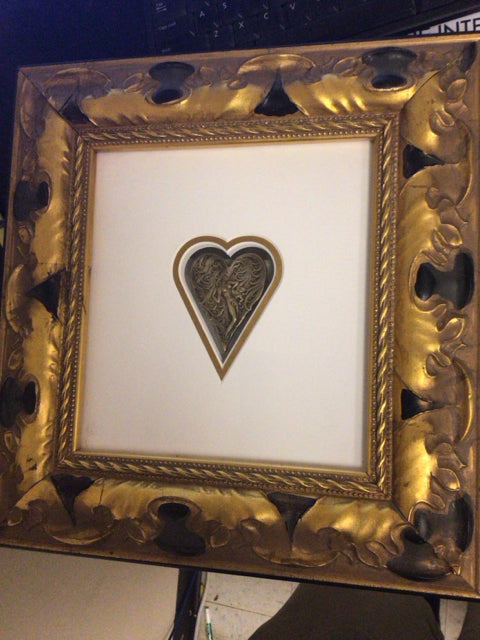 12 3/4" X 13 1/2" Heart In Gold Frame Wall Decor