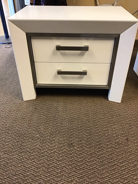 White Lacquer & Chrome Nightstand
