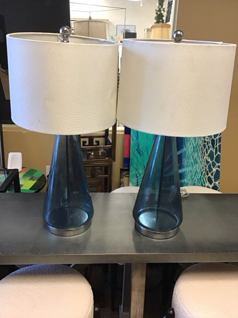 Pair Of 27" Teal Glass Table Lamps