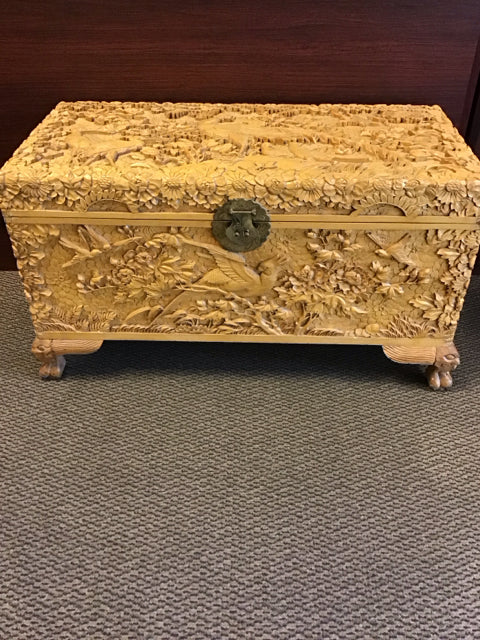 35"x17" Asian Carved Wood Trunk