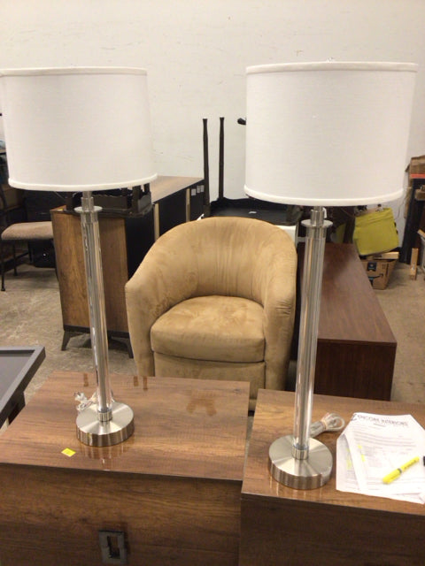 Pair Of Ballard Designs Glass Tube Table Lamps W/Shades
