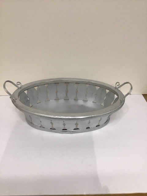 18" Silver Painted Oval Basket w/Handles