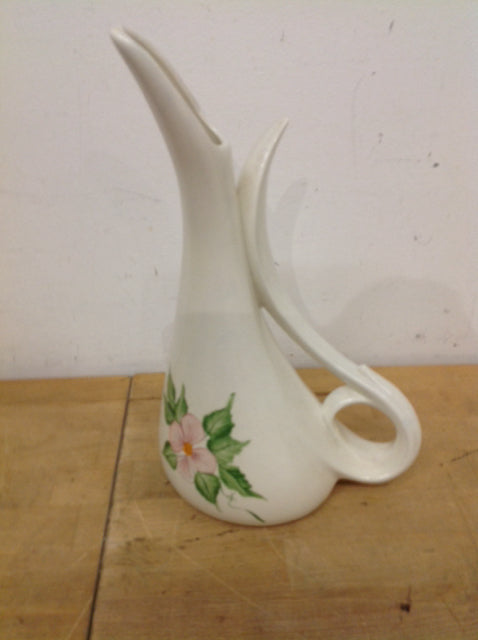 Vase- 13" White Ceramic Painted Flower