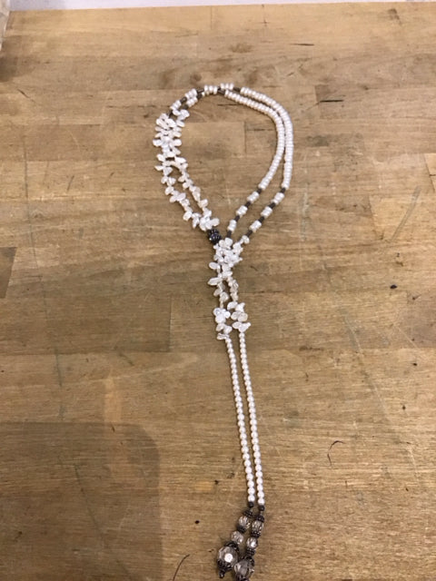 MOP Two Strand W/Crystal Beads Necklace
