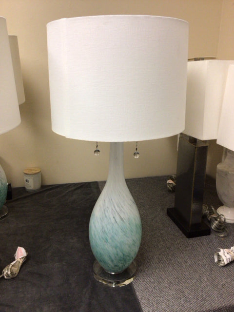 Blue/Aqua Glass Table Lamp W/Shade