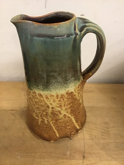 9" Green & Beige Ceramic Pitcher