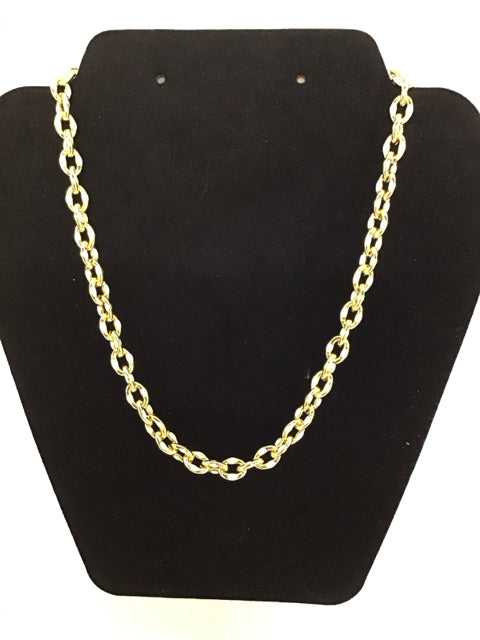 Gold Tone Link Necklace w/White Enamel
