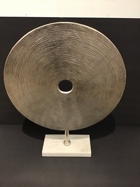 21" Silver Metal Circular Statue on Marble
