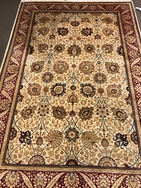 6'4"x9' Persian Style Arabesques Cream Beige Red Rug