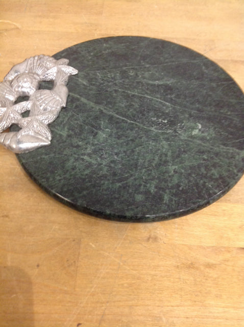 11" Green Marble & Silver Cheese Tray