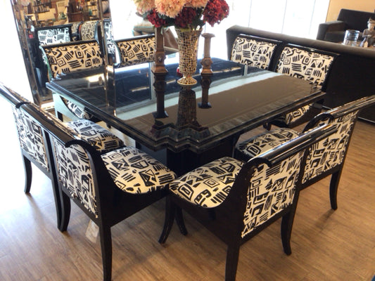 AS-IS Black Lacqured Dining Table W/8 Chairs