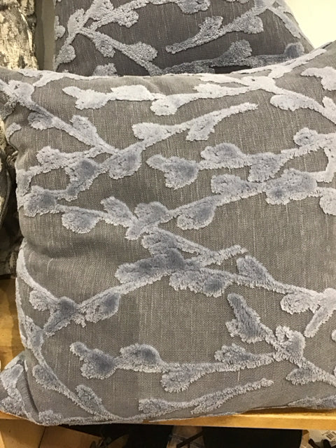 24" Blue Gray Textured Raised Leafy Pattern Down Filled Pillow