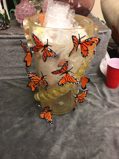 34" Costantini Diego Modern Real Gold Made Murano Glass Vase with Butterflies