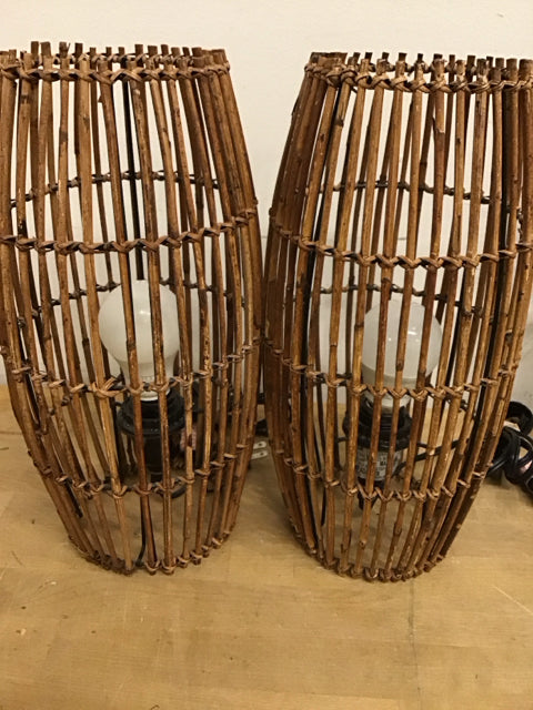 Pair Of 14":Rattan Lamps