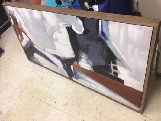 59 7/8" X 30" Wood Framed Grey/Black/Orange Abstract Print On Canvas