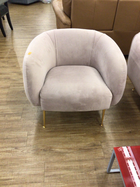 Curved Back Fabric Arm Chair W/Gold Legs