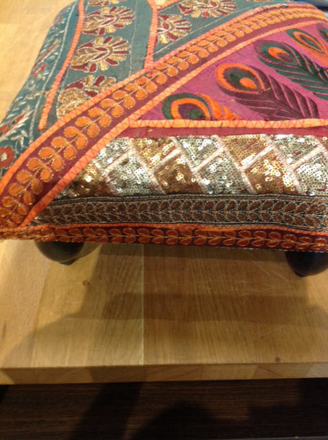 Stool- Wood Indian Print Fabric