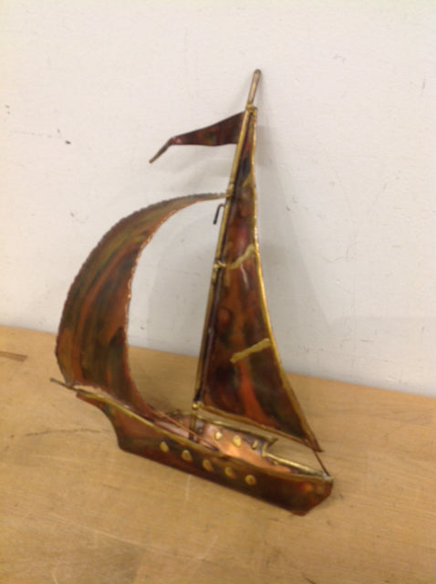 12" Vintage Brass Sailboat Wall Hanging