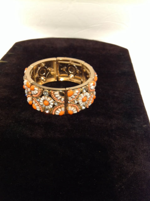 Gold w/Orange Beads Stretch Bracelet