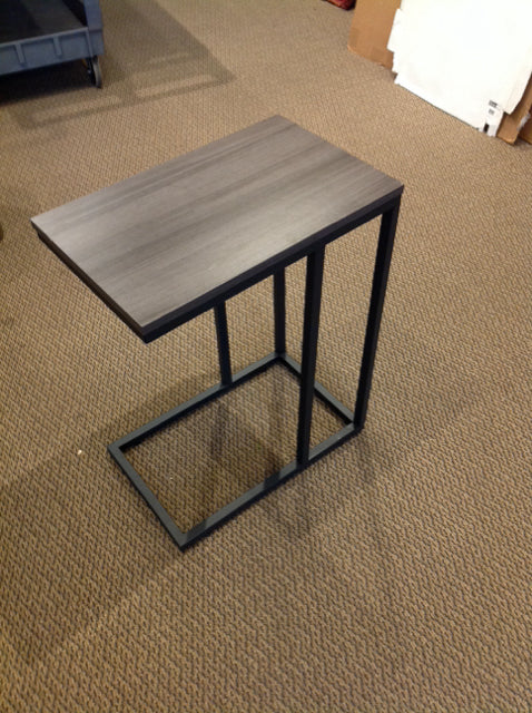 Grey Faux Wood & Black Metal Accent Table