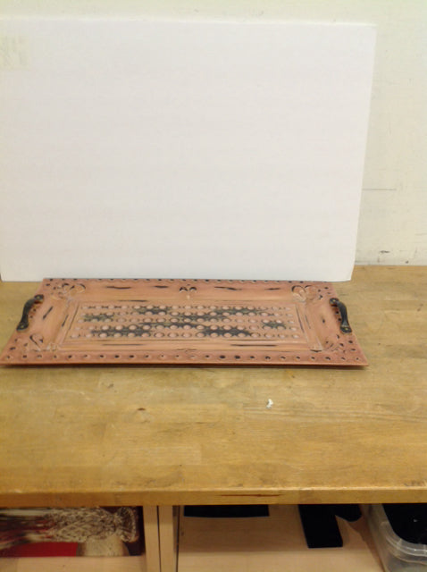 24x12 Dimpled Tan Metal Tray w/Handles