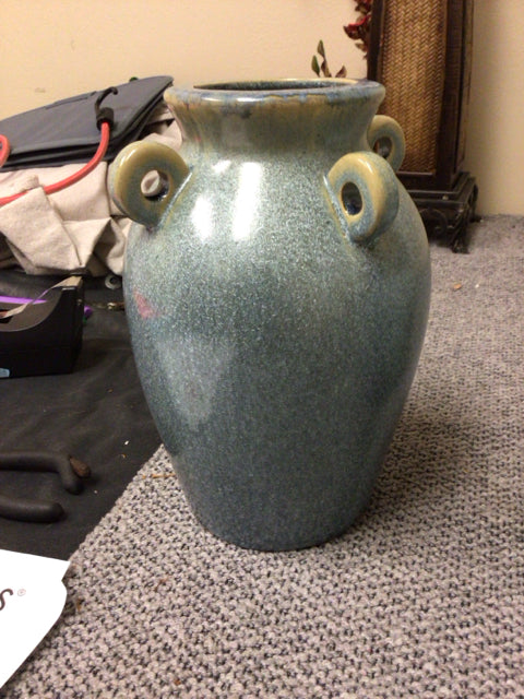 8" PB Small Blue Ceramic Decorative Vase W/Loop Accent