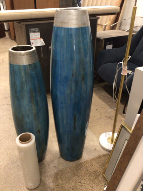 4' Blue & Silver Ceramic Vase