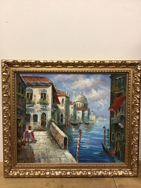 29"x25" Vintage Venetian Canal Art