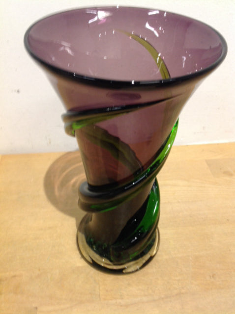 Vase- 9" Purple & Green Art Glass