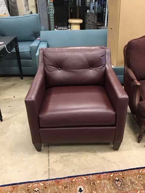 AS IS Ethan Allen Burgandy Tufted Leather Accent  Chair