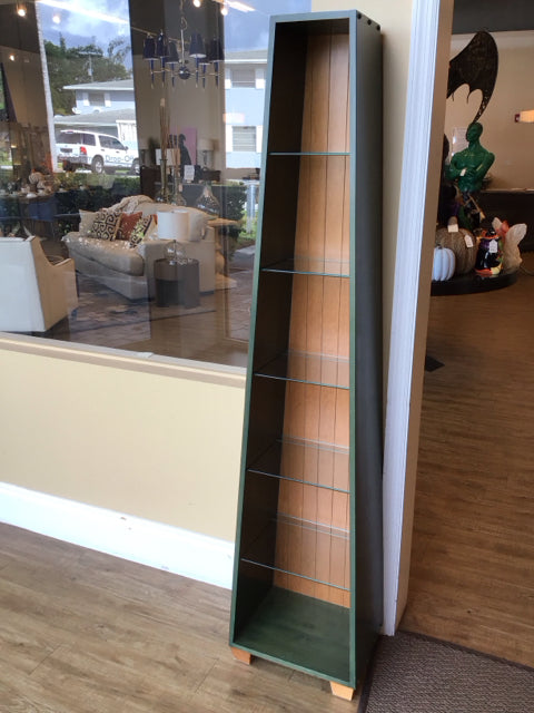 73" Ethan Allen Green Obelisk Shelf Unit