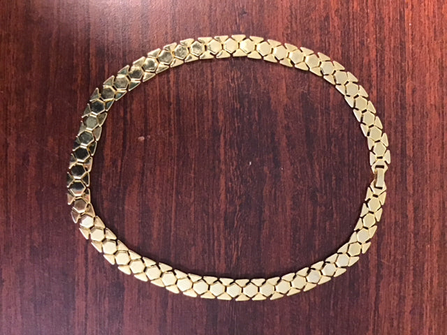 Goldtone Flat Brick Link Necklace