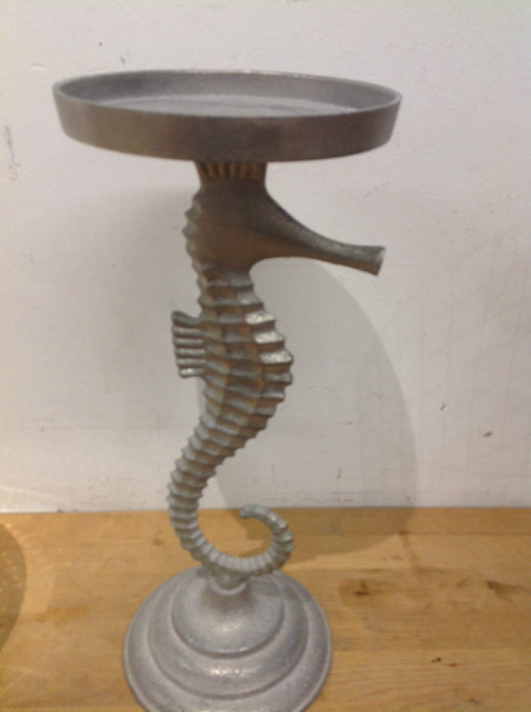 Candle Holder- 16" Silver Metal Seahorse