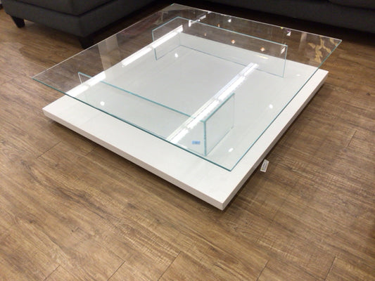 47" Square Wood Base 4 PC Glass Coffee Table