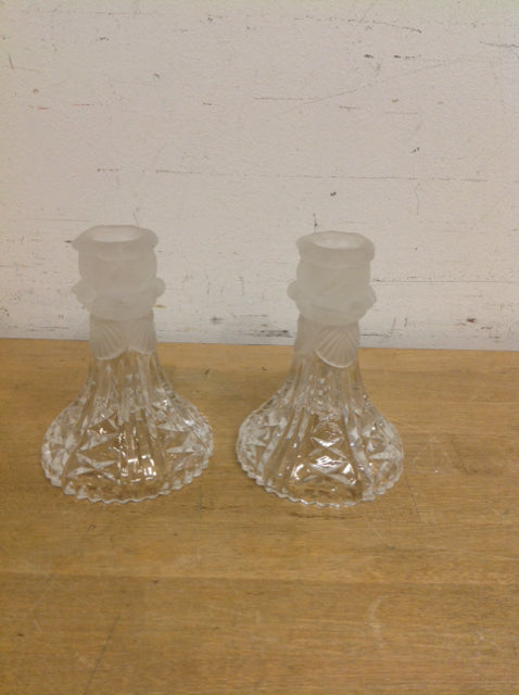 5"' Set of Carved Glass Candle Holders